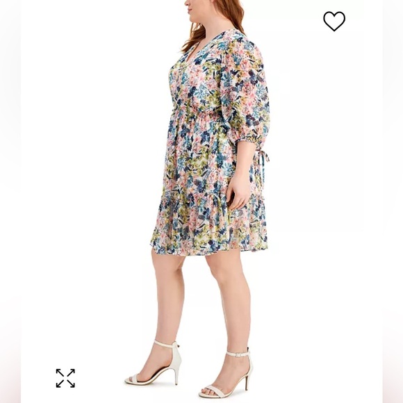 NEW Taylor Floral Print Chiffon Dress Smocked Waist V-Neck A-Line Tiered 20W NWT - Picture 4 of 16